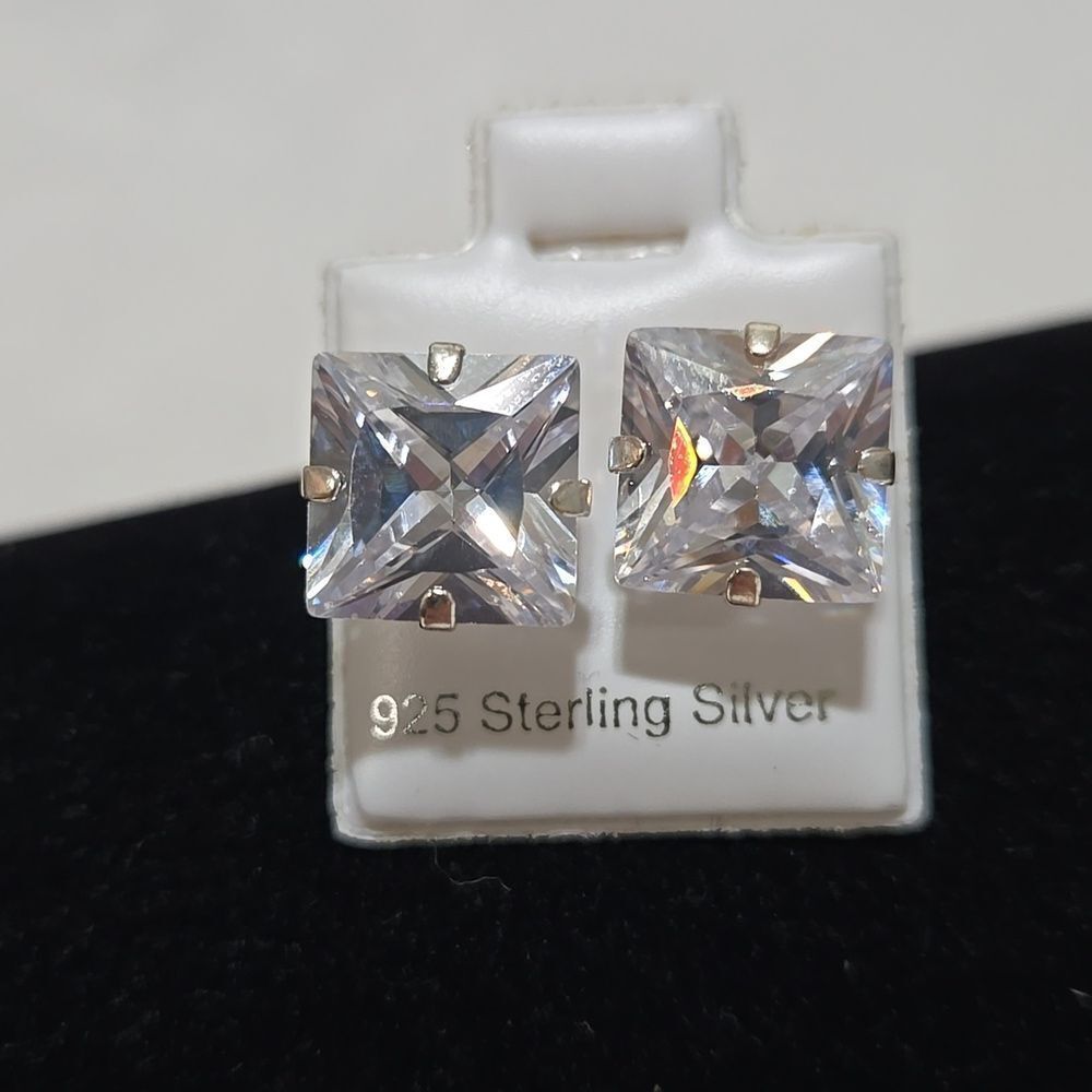 Sterling Silver Princess Cut Crystal Stud Earrings